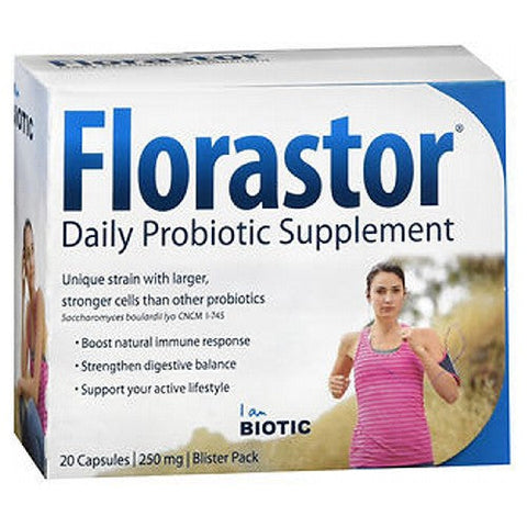 Florastor, Dual Action Probiotic Vegetarian, 250 Mg, 20 Caps Florastor