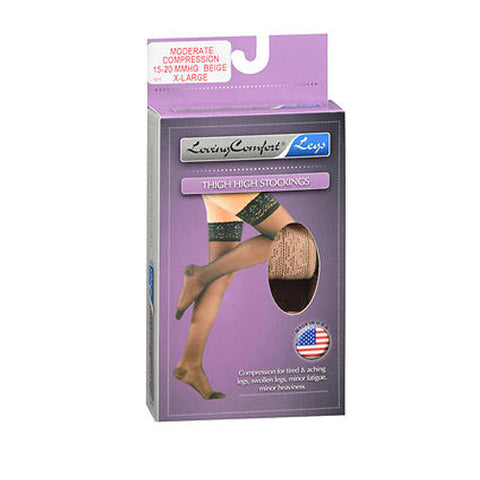 Thigh High Stockings Moderate Compression X-Large Beige 1 Pair by Loving Comfort