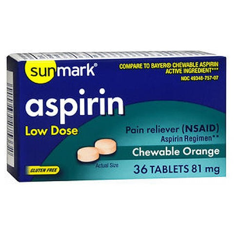 Sunmark, Aspirin Adult Low Dose Chewable, 81 mg, 36 Tabs Sunmark