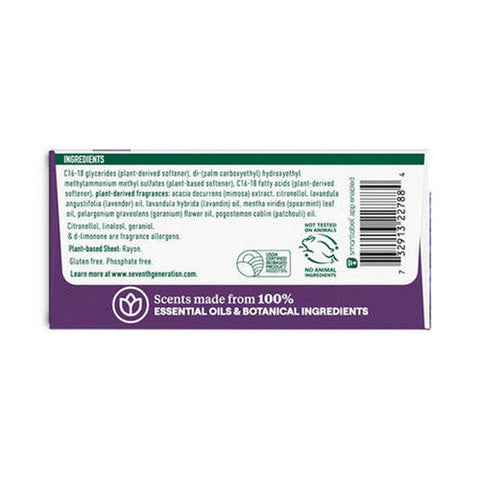 Seventh Generation, Fabric Softener Sheets Fresh Lavender Scent, 80 Count(Case Of 4) Seventh Generation