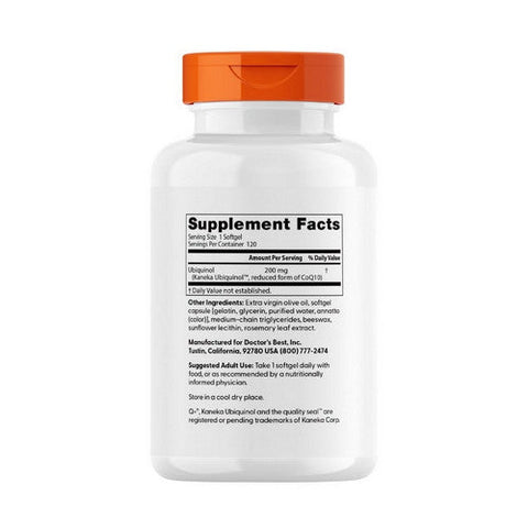 Doctors Best, Ubiquinol With Kaneka, 200 Mg, 120 Softgels Doctors Best