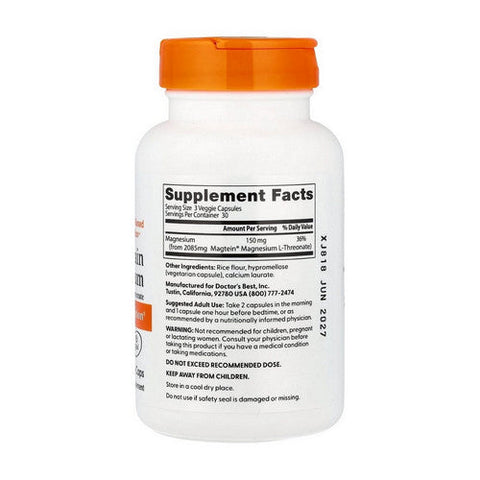 Doctors Best, Brain Magnesium with Magtein, 150 Mg, 90 Veggie Caps Doctors Best