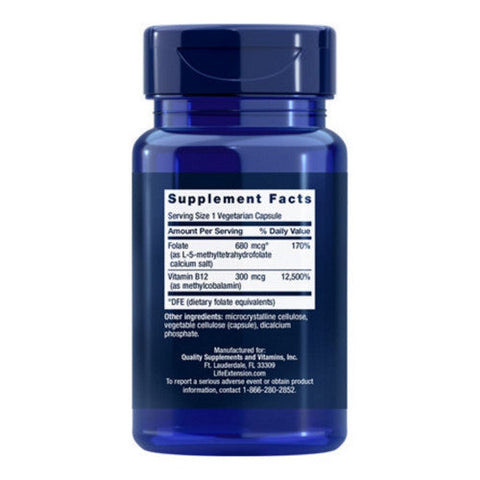 Life Extension, Bioactive Folate And Vitamin B12, 90 Veg Caps Life Extension