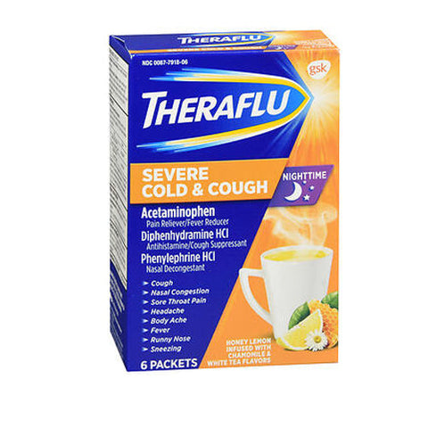 Theraflu, Nighttime Severe Cold Relief Honey Lemon Flavor Powder, 6 Count Theraflu