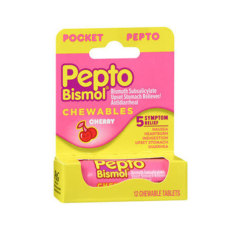 Pepto-Bismol, Bismuth Subsalicylate Upset Stomach Reliever Antidiarrheal Chewable Cherry, 12 Tablets Pepto-Bismol
