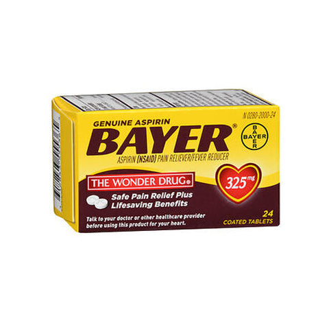 Bayer, Genuine Aspirin Pain Reliever Fever Reducer Coated Tablets, 325Mg, 24 Tabs Bayer