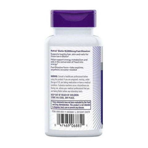 Natrol, Fast Dissolve Biotin, 10,000 Mcg, 60 Tabs Natrol