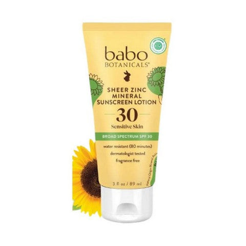 Babo Botanicals, Sheer Zinc Mineral Sunscreen Lotion Sensitive Skin Spf 30 Fragrance Free, 3 Oz Babo Botanicals