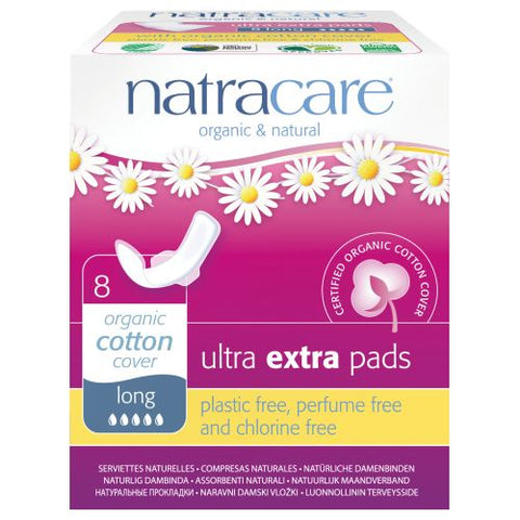 Natracare, Cool Comfort Pads and Shields Ultra Extra Pads Long With Wings, 8 Count Natracare