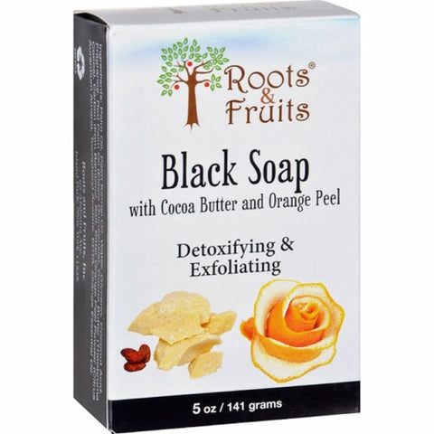 Bio Nutrition Inc, Roots & Fruits Bar Soap, Black with Cocoa Butter & Orange Peel 5 Oz Bio Nutrition Inc