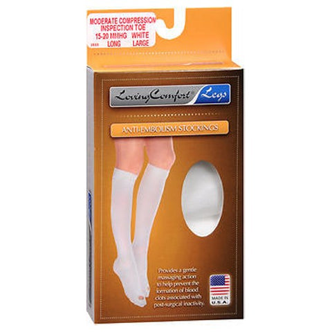 Loving Comfort, Anti-Embolism Stockings Moderate Compression Inspection Toe Long Large White, 1 Pair Loving Comfort