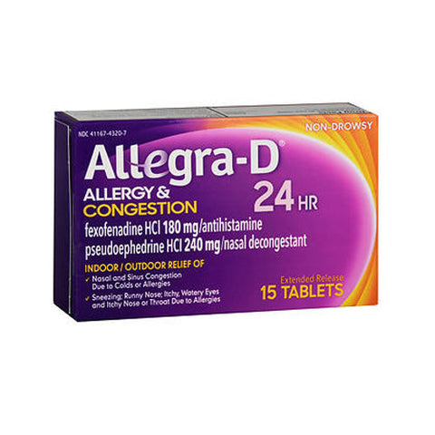 Allegra, 24 Hour Allergy & Congestion Extended Release Tablets, 15 Tabs Allegra