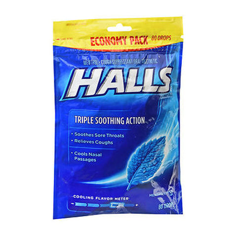 Halls, Cough And Throat Relief Menthol Drops Mentho-Lyptus, 80 Each Halls