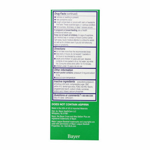 Bayer, Alka-Seltzer Plus Night Severe Cold & Flu Powder Packets, Honey Lemon 6 Each Alka-Seltzer