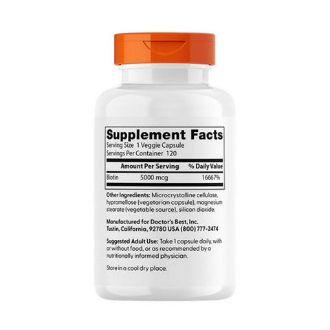 Doctors Best, Biotin, 5,000 mcg, 120 Veg Caps Doctors Best