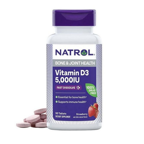 Natrol, Vitamin D3 Bone And Joint Health Strawberry, 5000 IU, 90 Tabs Natrol