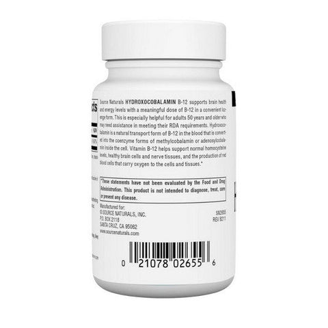 Source Naturals, HydroxoCobalamin Vitamin B-12, 1 Mg, 120 Tabs Source Naturals