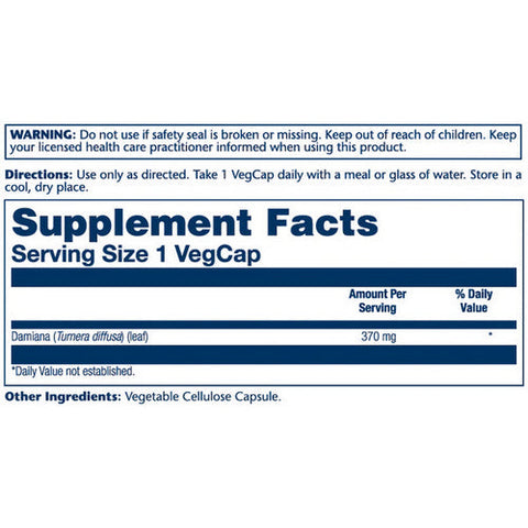 Solaray, True Herbs Damiana, 370 mg, 100 Caps Solaray