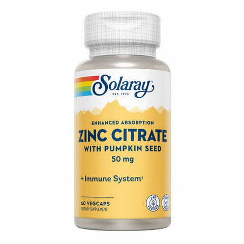 Solaray, Zinc Citrate With Pumpkin Seed, 50 Mg, 60 Veg Caps Solaray
