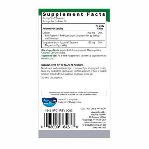 Nature's Answer, Marine Based Calcium And Magnesium, 250 / 125 Mg, 120 Veg Caps Nature's Answer