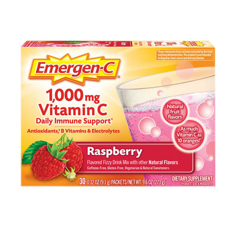Emergen-C, Daily Immune Support Vitamin C Fizzy Drink Mix Raspberry, Pack Of 30 Emergen-C