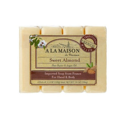 A La Maison, French Milled Hand And Body Bar Soap Sweet Almond, Sweet Almond 4/3.5 Oz A La Maison