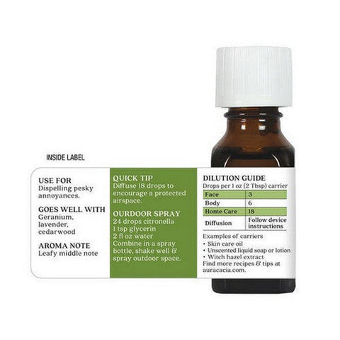 Aura Cacia, Essential Oil Citronella, (cymbopagon nardus) 0.5 Fl Oz Aura Cacia
