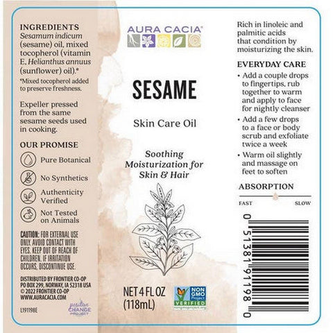 Aura Cacia, Sesame Oil, 4 Oz Aura Cacia