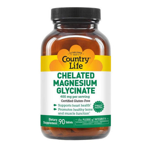 Country Life, Chelated Magnesium Glycinate, 400 Mg, 90 Tabs Country Life