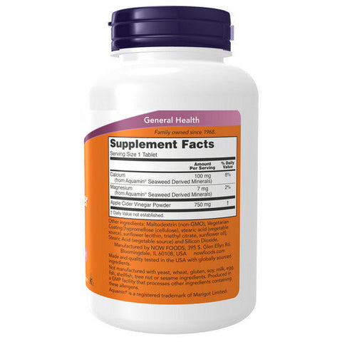 Now Foods, Apple Cider Vinegar, 750 mg, 180 Tabs Now Foods