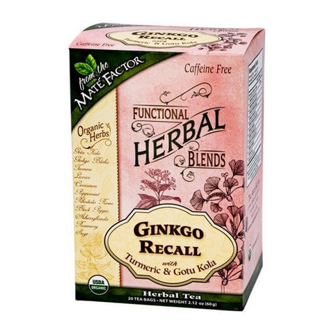 The Mate Factor, Organic Ginkgo Recall With Turmeric And Gotu Kola Herbal Tea, 20 Bags The Mate Factor