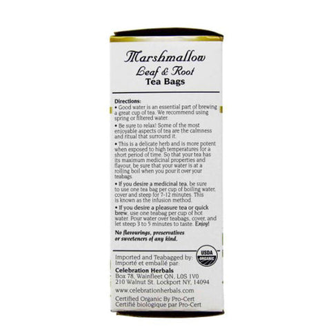 Celebration Herbals, Organic Marshmallow Leaf And Root Tea Caffeine Free, 24 Bags Celebration Herbals