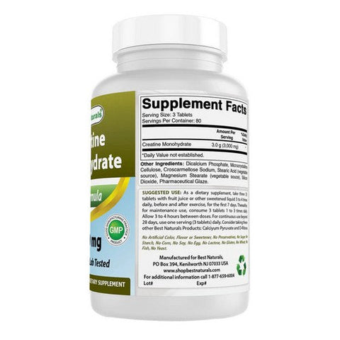 Best Naturals, Creatine Monohydrate, 1000 mg, 240 Tabs Best Naturals