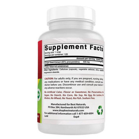 Best Naturals, Grapeseed Extract, 400 mg, 120 Veg Caps Best Naturals