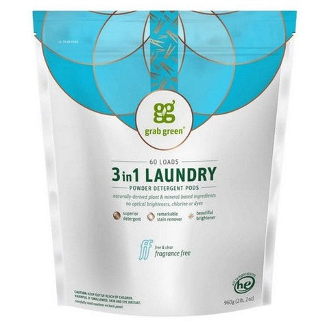 Grab Green, 3 in 1 Laundry Pods Fragrance Free, 60 Loads Grab Green
