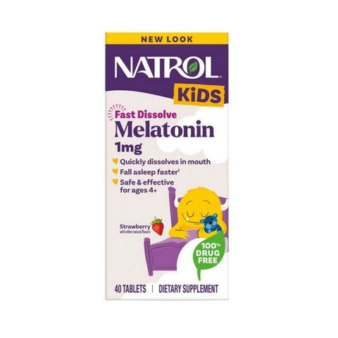 Natrol, Kids Fast Dissolve Melatonin Strawberry, 1 mg, Strawberry 40 Tabs Natrol