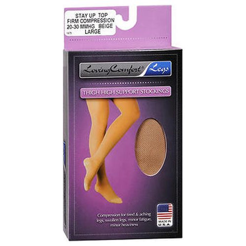 Loving Comfort, Thigh High Support Stockings Firm Compression Stay Up Top Large Beige, 1 Each Loving Comfort