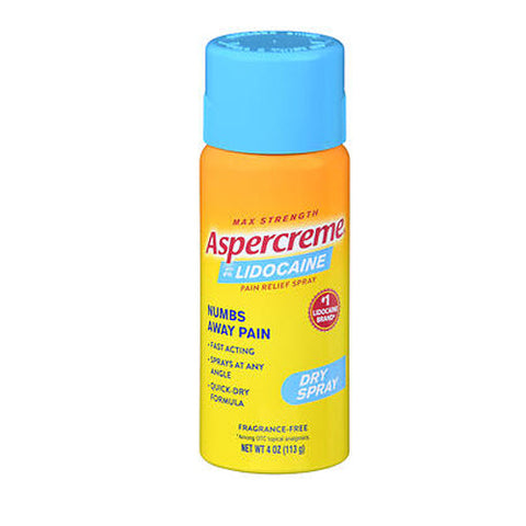 Aspercreme, 4% Lidocaine Pain Relief Dry Spray Max Strength, 4 Oz Aspercreme