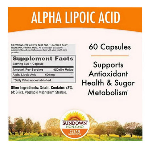 Sundown Naturals, Sundown Naturals Alpha Lipoic Acid Capsules, 600 mg, 60 Caps Sundown Naturals