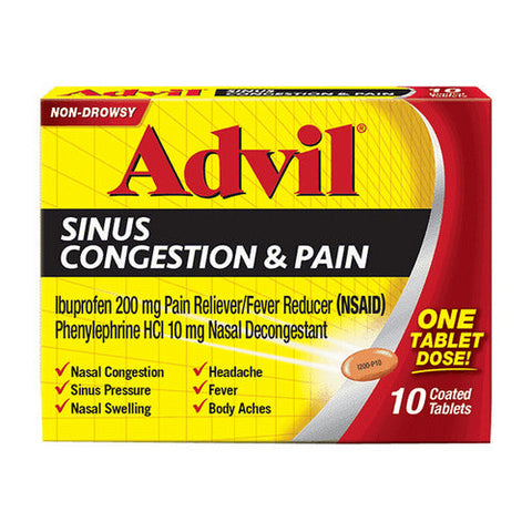 Advil, Sinus Congestion And Pain Coated, 10 Tabs Advil