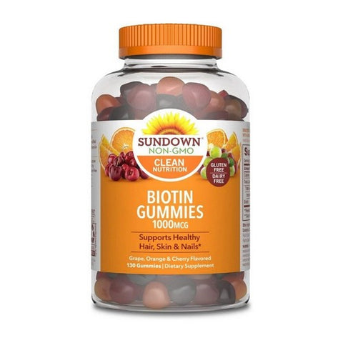 Sundown Naturals, Sundown Naturals Biotin Gummies, 1000 mcg, Grape, Orange and Cherry, 130 Each Sundown Naturals