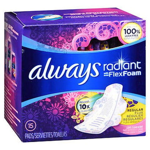 Always Discreet, Radiant Pads Size 1 Regular With Flexi-Wings Light Clean, 15 Each Always Discreet
