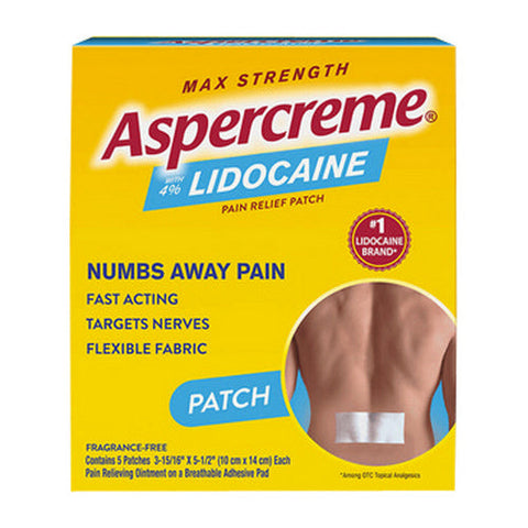 Aspercreme, 4% Lidocaine Pain Relief Patches Max Strength Fragrance-Free, 5 Each Aspercreme