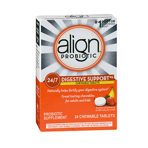 Align Probiotic, Digestive System Probiotic Chewable Tablets Banana And Strawberry For Men & Women, 24 Each Align