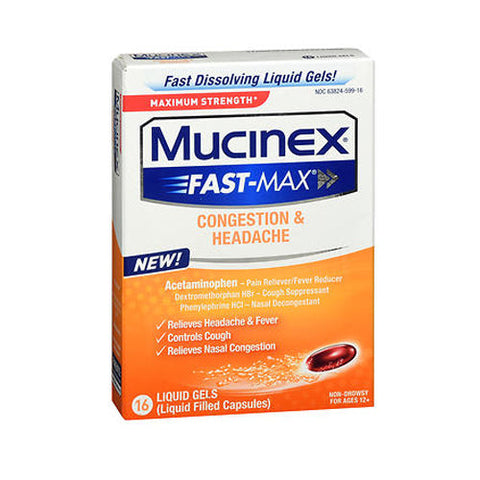 Mucinex, Fast-Max Congestion & Headache Liquid Gels, 16 Caps Mucinex