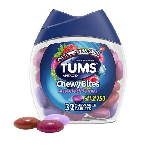 Tums, Extra Strength Antacid Chewy Bites Assorted Berries, 32 Each Tums