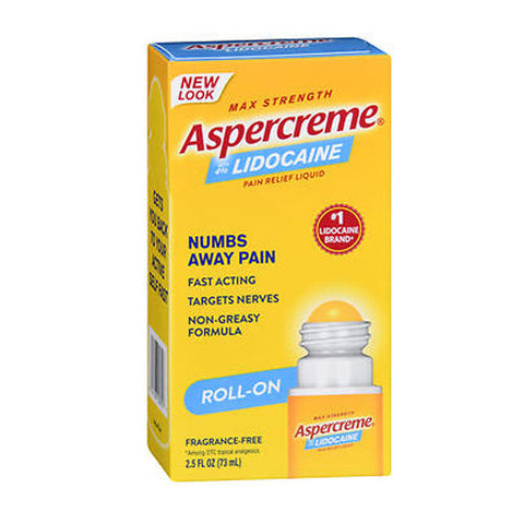 Aspercreme, 4% Lidocaine Pain Relief Liquid Roll-On Max Strength Fragrance-Free, 2.5 Oz Aspercreme