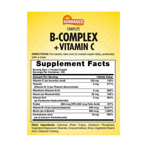 Sundance, Complete B-Complex Plus Vitamin C Coated Caplets, 100 Tabs Sundance