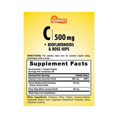 Sundance, Vitamin C With Bioflavonoids And Rose Hips, 500 Mg, 50 Tabs Sundance