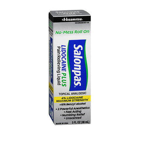 Salonpas, Lidocaine 4% Plus Pain Relieving Liquid No-Mess Roll On, 3 Oz Salonpas
